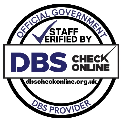 A black and white logo with the words dbs check online.